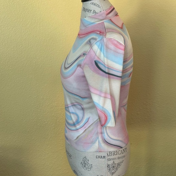 Anthropologie Short Sleeve Sweater Knit Top With Pastel Design Size XS EUC! - Picture 8 of 13